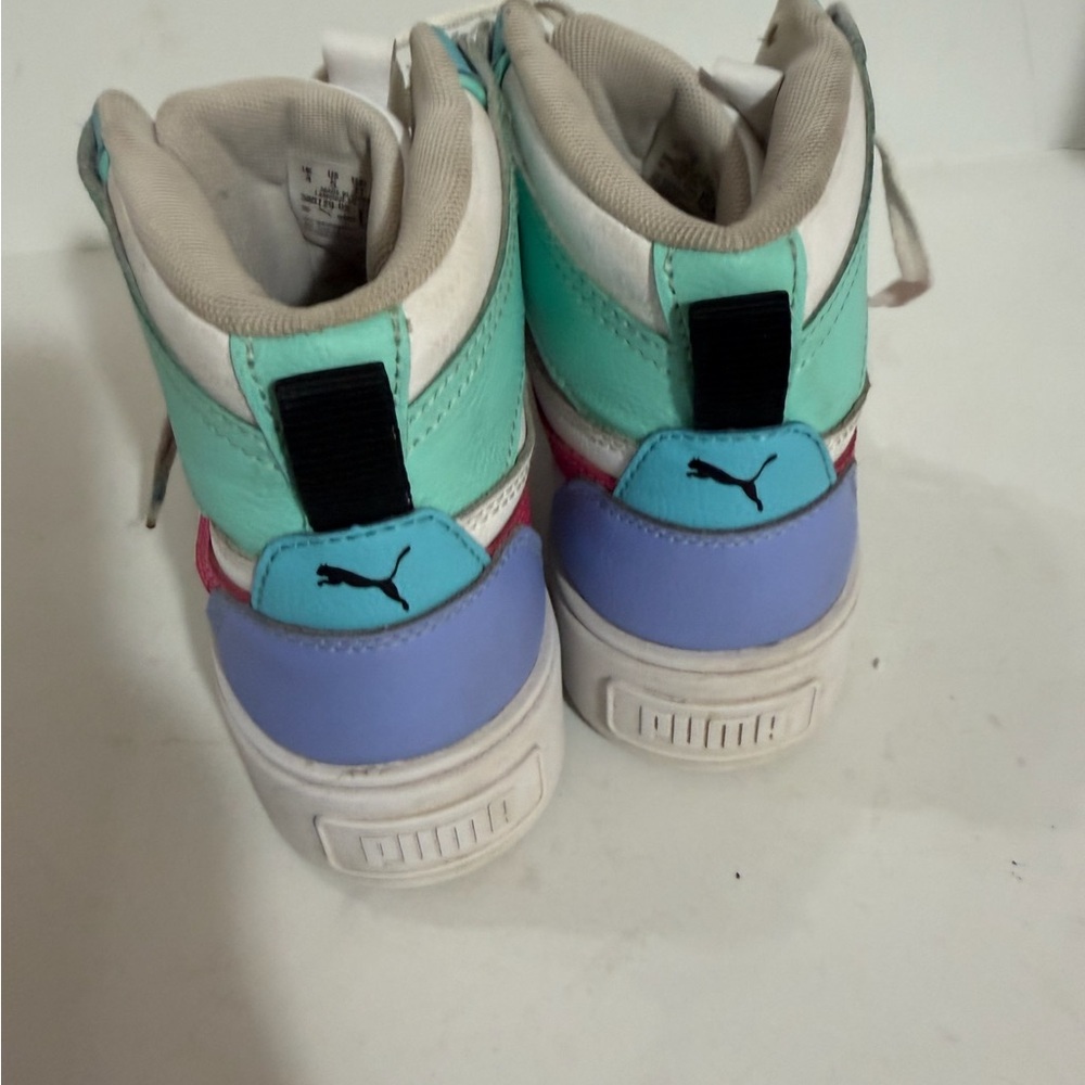 Puma White High Top Sneakers with Pink, Blue, and Green Accents size 5 - Picture 9 of 10